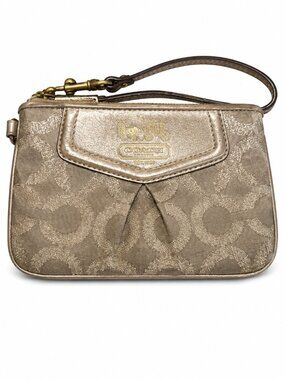 Coach Signature Metallic Jacquard Wristlet Pouch Gold/Taupe